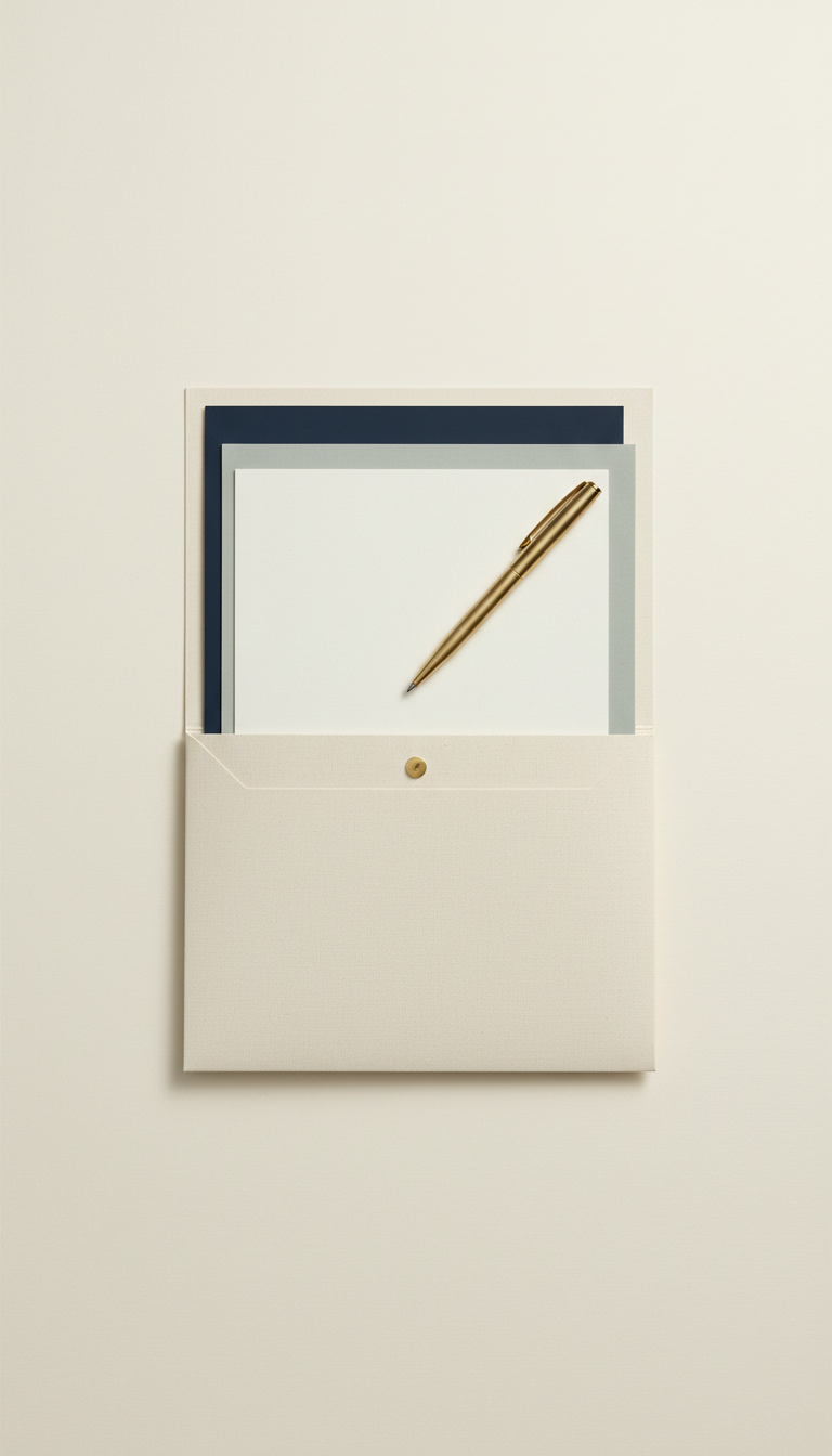 Welcome Letter Set Cream Linen Gold Pen